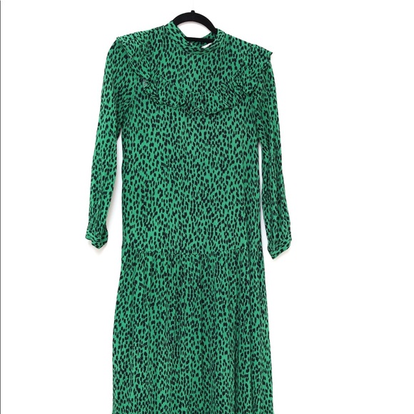 Like new Topshop green animal print prairie dress. Size US 2. - Picture 3 of 7
